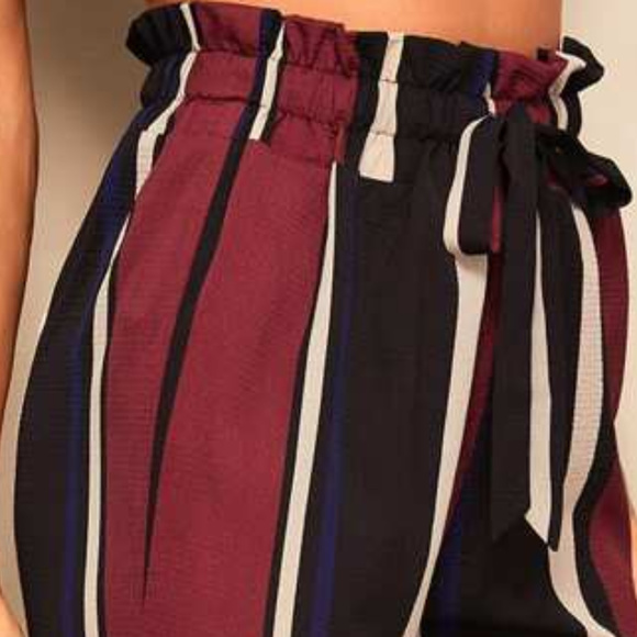 Striped Drawstring Cropped Pants Work Casual Belt - Picture 5 of 6